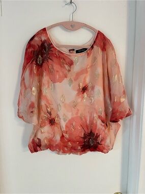 WHBM Coral Floral Sheer Blouse